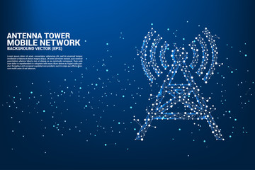 Poster - Antenna Tower icon polygon style from dot and line connection. Concept of telecommunication mobile and data technology
