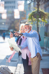 Wall Mural - Senior couple of tourists looking at city map