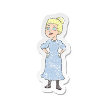 Retro Distressed Sticker Of A Cartoon Victorian Woman In Dress