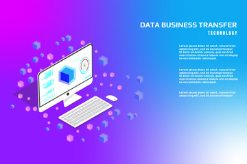 Leinwandbilder - Technology futuristic desktop data security protection transfer. Abstract sci fi isometric elements design for UI business app