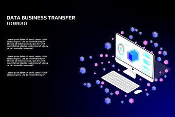 Leinwandbilder - Technology futuristic desktop data security protection transfer. Abstract sci fi isometric elements design for UI business app