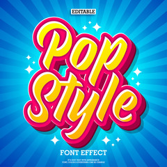 Fototapete - colorful pop style text effect cool retro pop design with sunburst background