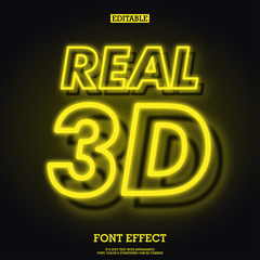 Poster - yellow outline neon font, glowing alphabet with shadow with full character, game movie character log