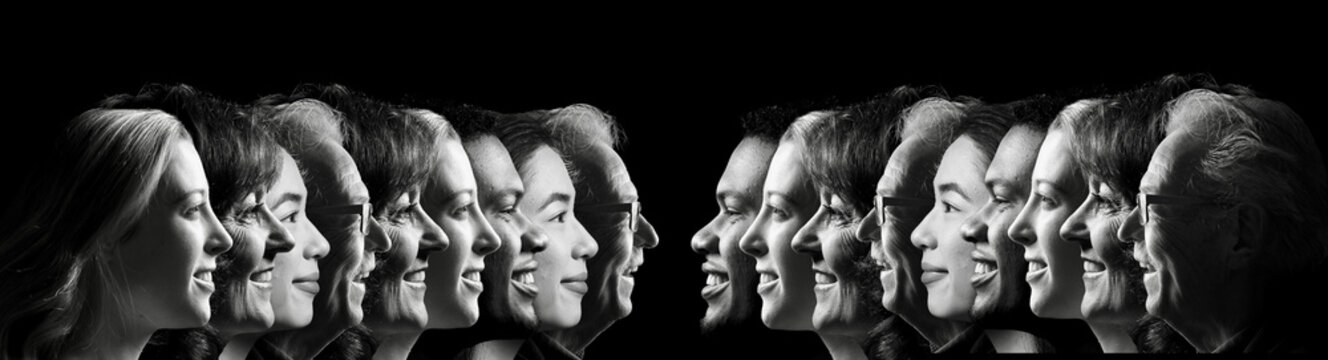 Group of 5 different people in a row