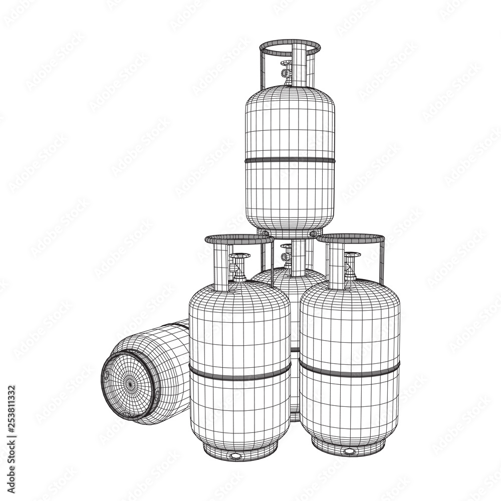 Flammable gas tank. Propane, butane, methane gas tank. Model wireframe ...