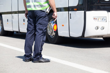 Police officer controlling traffic