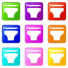 Canvas Print - Diaper icons set 9 color collection isolated on white for any design