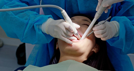 Wall Mural - Asian Woman have dental check up in the clinic