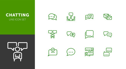Poster - Chatting line icon set. Like, meeting