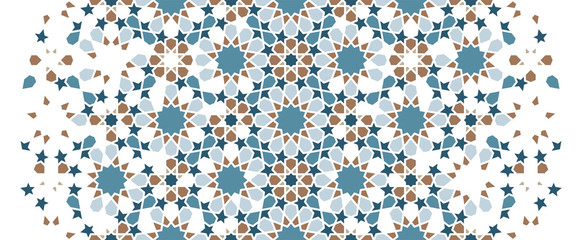 Wall Mural - Arabesque vector seamless pattern. Geometric halftone texture with color tile disintegration or breaking