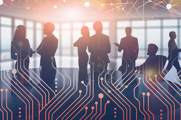 Poster - Business people in office, circuits and network