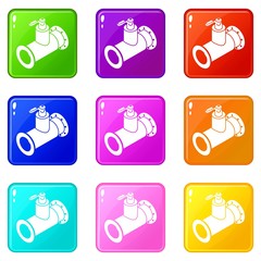 Poster - pipe water icons set 9 color collection isolated on white for any design