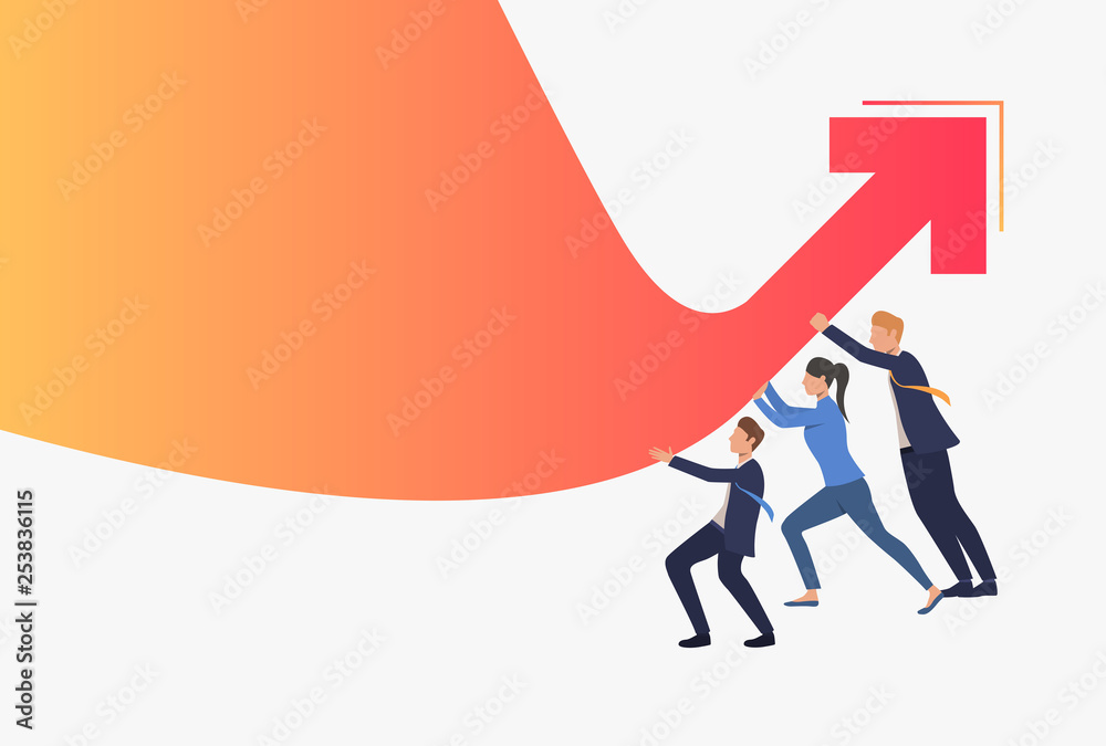 Business people pushing red financial arrow graph up Stock Vector ...