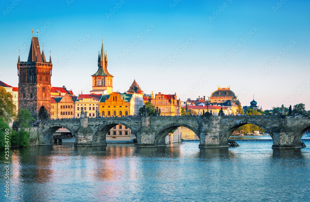 Obraz na płótnie Scenic view on  historical center of Prague,buildings and landmarks of old town, Prague, Czech Republic w salonie