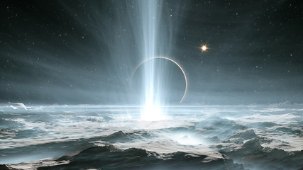 Wall Mural - the huge geysers on jupiter's icy moon europa
