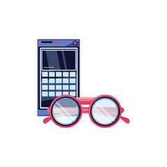 Wall Mural - optical eyeglasses with calculator isolated icon