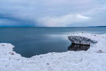 Winter ice build up along the shore