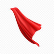 Cape isolated on transparent background. Red superhero cloak. Vector silk flying super hero cloth.