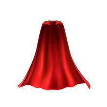 Cape Set Isolated On White Background. Red Superhero Cloak. Vector Silk Flying Super Hero Cloth.