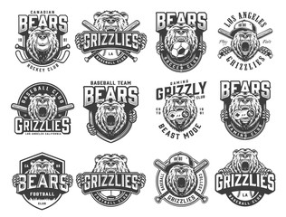 Wall Mural - vintage monochrome sport teams emblems set