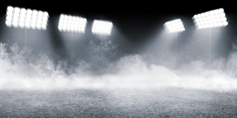 Poster - Sports arena with concrete floor with smokes and spotlights