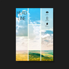 Wall Mural -      Modern Style Tiled Flyer or Cover Design for Your Business with Mountains and Sky View Image - Applicable for Reports, Presentations, Placards, Posters, Travel Guides 