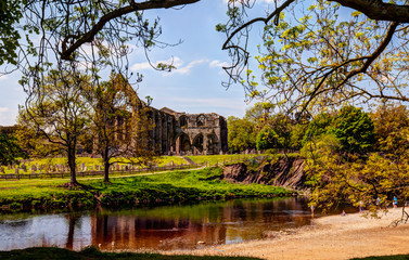 Sticker - Bolton Abbey,ruin of 12 century Augustinian monastery in Yorkshire Dales,Great Britain.