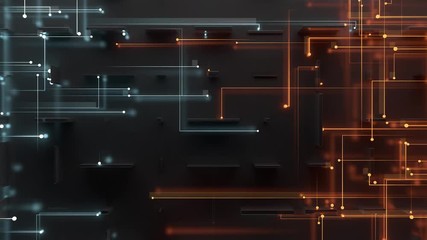 Poster - 3d render abstract reflective background with particles that goes to center from the opposite side. 