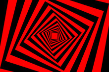 Rotating Concentric Squares, Square Optical Illusion Pattern - Black And Red, Geometric Abstract Background