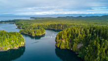 Vancouver Island. Dron's View. Forest, Water And Boat