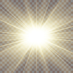 sun rays. starburst bright effect, isolated on transparent background. gold light star flash. abstra