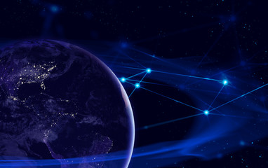 Poster - galaxy space with world cyber global social network science Elements of this image furnished by NASA