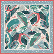Design scarf in modern style. Tropical leaves on a light background. Hand-drawn vector illustration