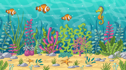 Plakat pejzaż rafa koral komiks zwierzę