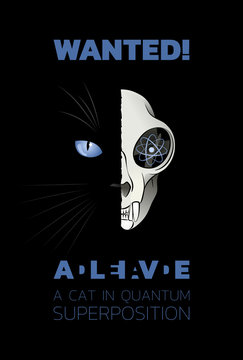 Wanted Dead-And-Alive A Cat In Quantum Superposition. Illustration on the subject of a paradox of Quantum Physique.