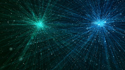 Poster - Abstract futuristic space rain. Mystical universe banner. Sparkling blue threads curtain. Magic glitter rain. Big data. 3D rendering.