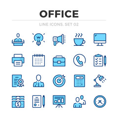 Fototapete - Office vector line icons set. Thin line design. Outline graphic elements, simple stroke symbols. Office icons