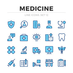 Poster - Medicine vector line icons set. Thin line design. Modern outline graphic elements, simple stroke symbols. Medical icons