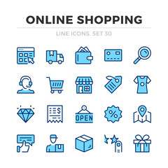Aufkleber - Online shopping vector line icons set. Thin line design. Modern outline graphic elements, simple stroke symbols. Online shopping icons