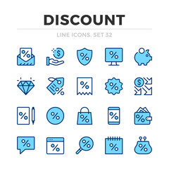 Aufkleber - Discount vector line icons set. Thin line design. Modern outline graphic elements, simple stroke symbols. Discount icons