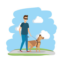 Sticker - blind man with guide dog