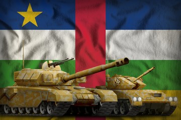 Central African Republic tank forces concept on the national flag background. 3d Illustration