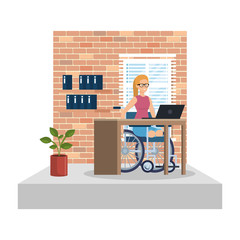 Sticker - young woman in wheelchair working in the office