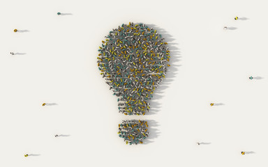 Poster - large group of people forming a light bulb symbol in social media and community concept on white bac