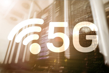 Wall Mural - 5g network, 5g internet connection concept in digital background. smart communication network concep