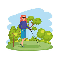 Sticker - blind woman with walking stick