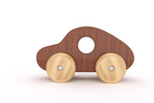 3d Rendering Isolate Toy Wooden Car Model Simple Shape