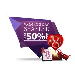 Modern geometric discount banner to the women's day with gift and balloon