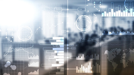 Wall Mural - Business intelligence. Diagram,Graph, Stock Trading, Investment dashboard, transparent blurred background