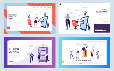 Poster - recruitment job interview concept landing page. vacant sign on chair. male and female character look